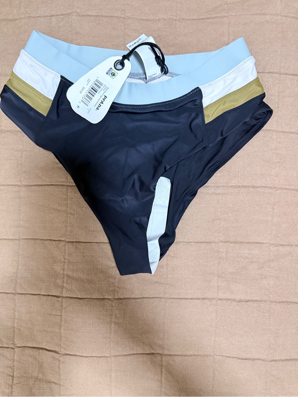 Women’s Bathing Bikini Bottoms- Black with Light Blue & White Trim